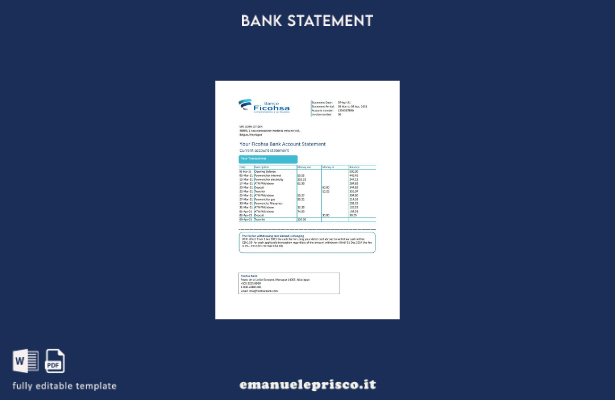 modello Excel di estratto conto bancario Nicaragua Banco Ficohsa in stile verifi